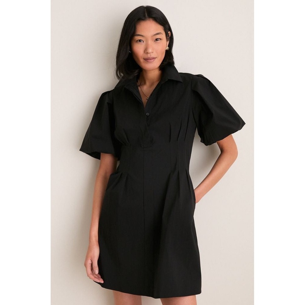 Tuckernuck Black Puff Sleeve Mini Shirtdress Cotton Blend Size M Y24513T